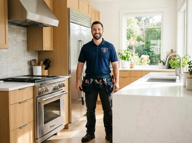 Appliance Repair Hero technician in a Arlington, VA kitchen after an appliance repair
